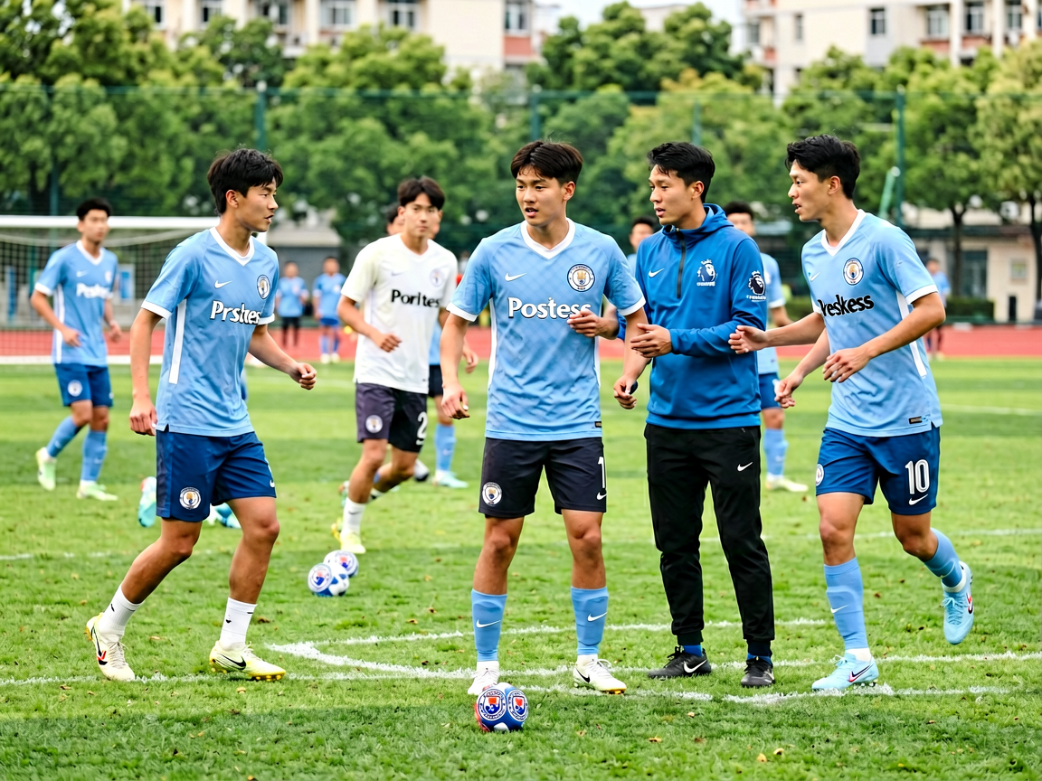 青训学院训练场景，年轻球员在教练指导下进行技术训练